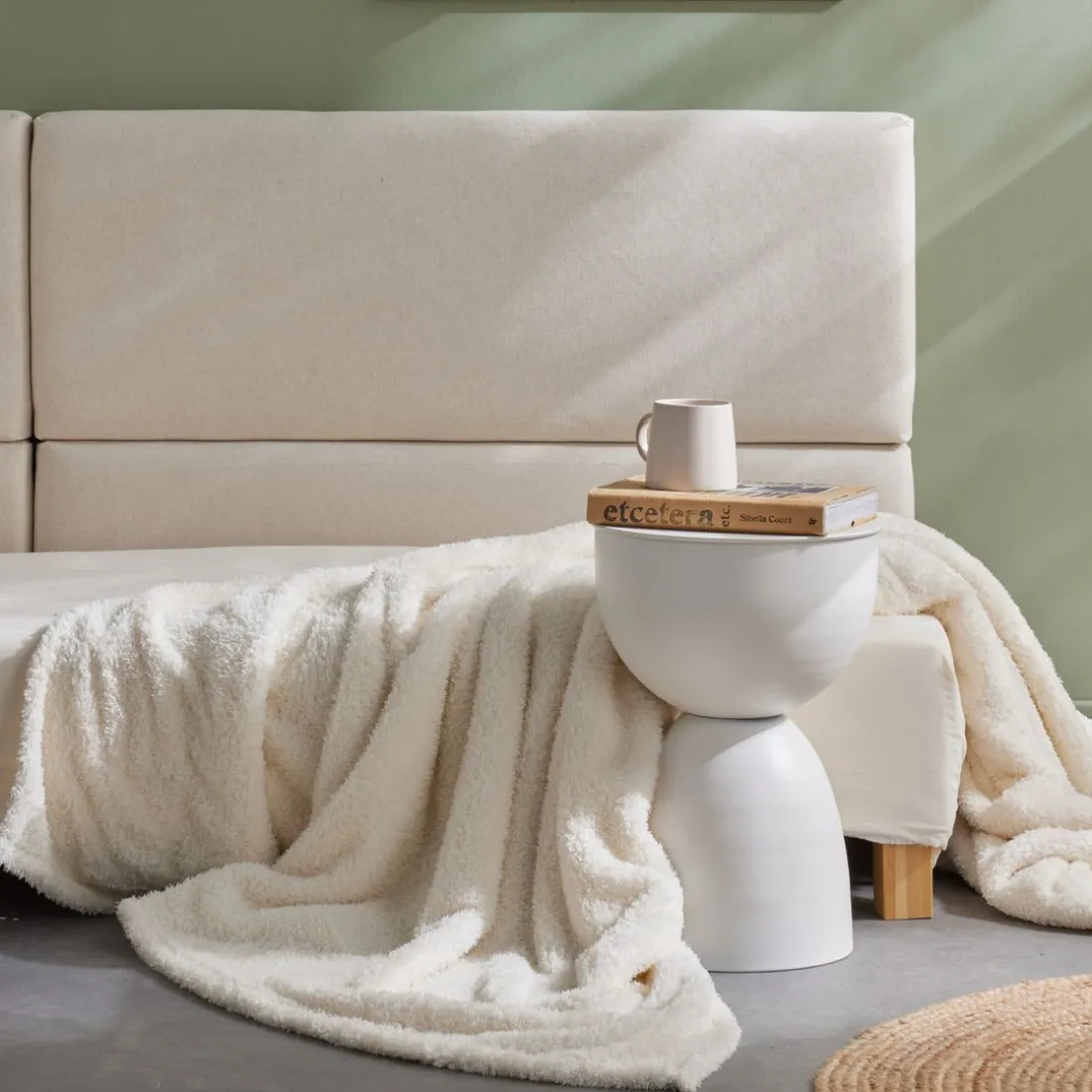 Plaid Teddy en Polyester 130 x 180 MATCHA + MOKA Creme