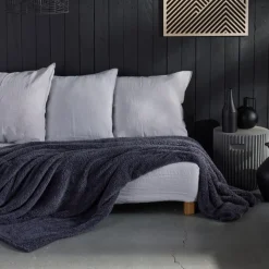 Plaid Teddy en Polyester 130 x 180 BIEN AU CHAUD Fusain