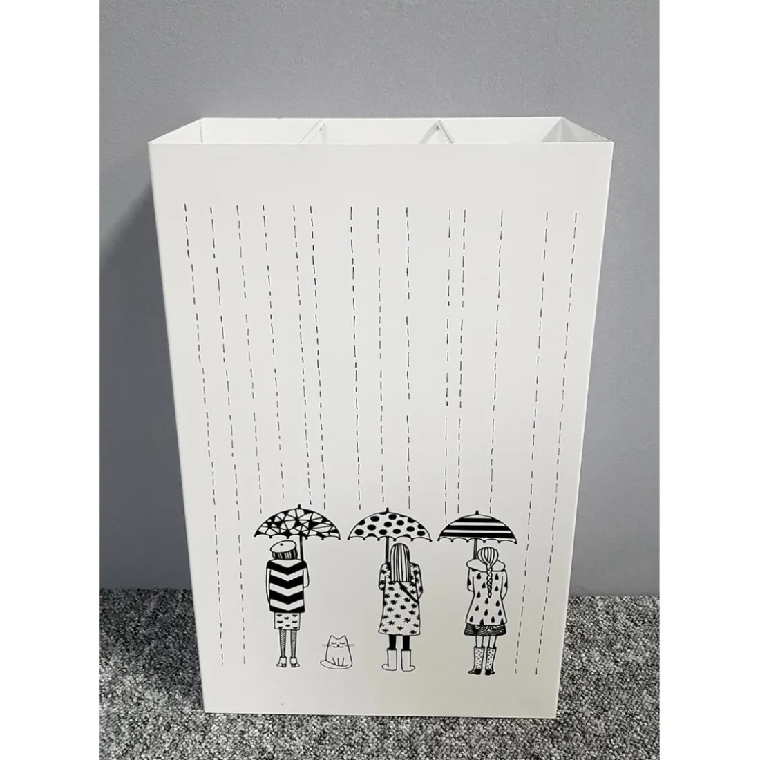 Porte parapluies métal blanc avec egouttoir plastique