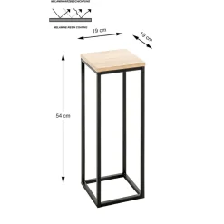 Porte plante en métal noir et plateau décor chêne h54 cm