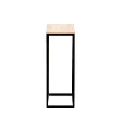 Porte plante en métal noir et plateau décor chêne h54 cm