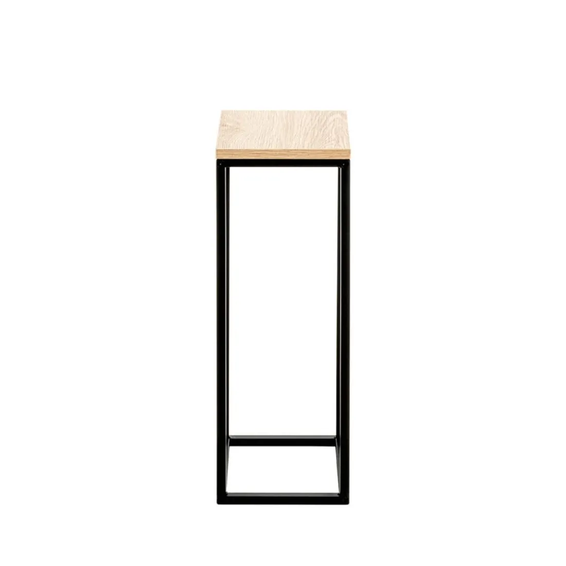 Porte plante en métal noir et plateau décor chêne h54 cm