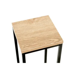 Porte plante en métal noir et plateau décor chêne h54 cm