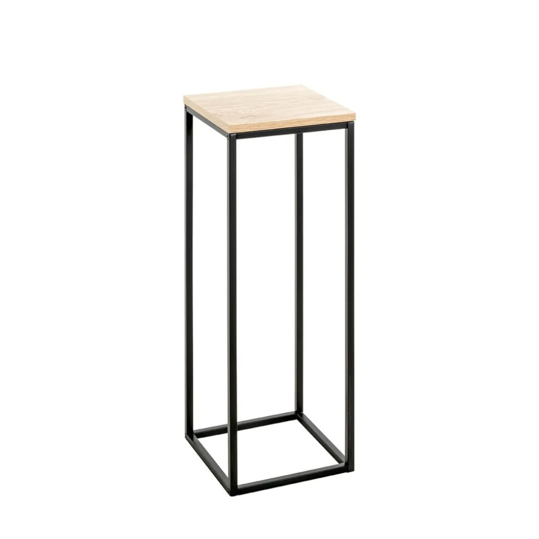 Porte plante en métal noir et plateau décor chêne