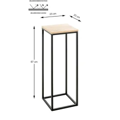 Porte plante en métal noir et plateau décor chêne