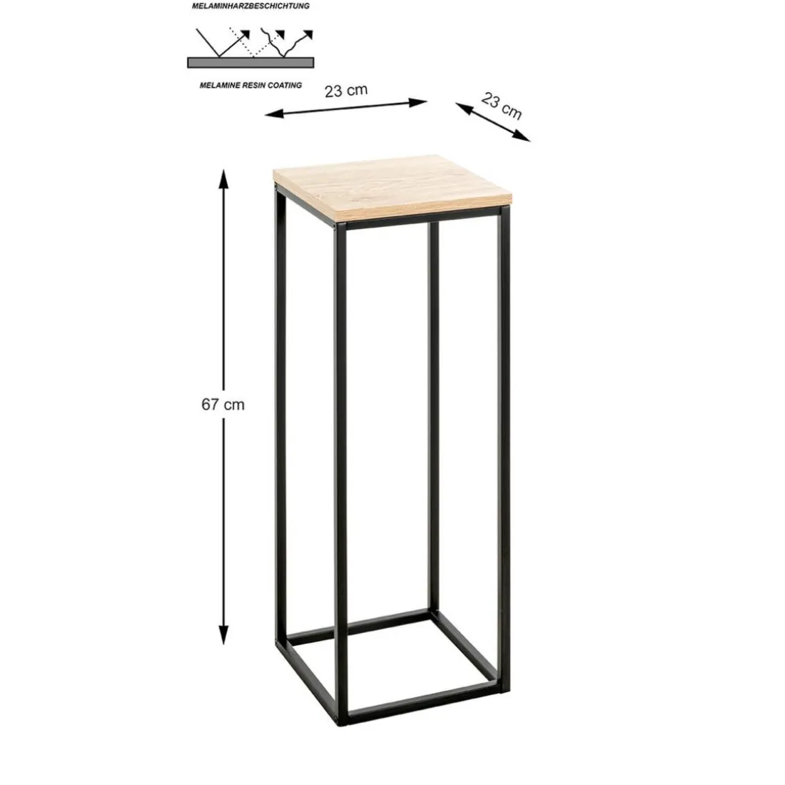 Porte plante en métal noir et plateau décor chêne