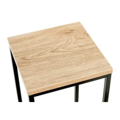 Porte plante en métal noir et plateau décor chêne