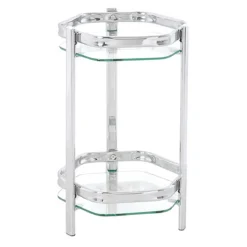 Porte plantes chromé double plateau verre transparent