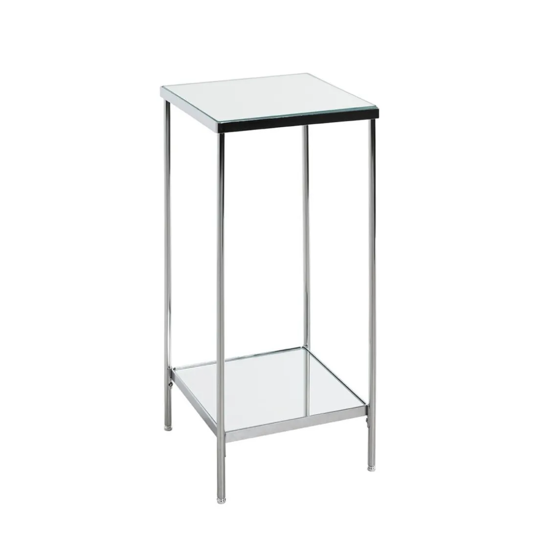 Porte plantes en acier chromé et étagère en verre miroir