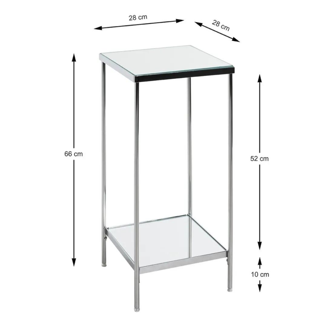 Porte plantes en acier chromé et étagère en verre miroir