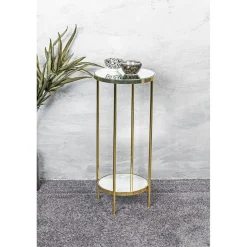 Porte plantes en métal laitonné avec étagères en verre miroir