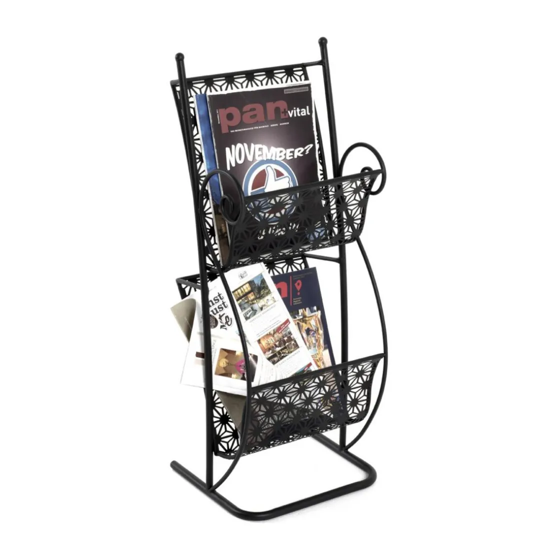 Porte revues avec 2 plateaux en Métal laqué Noir