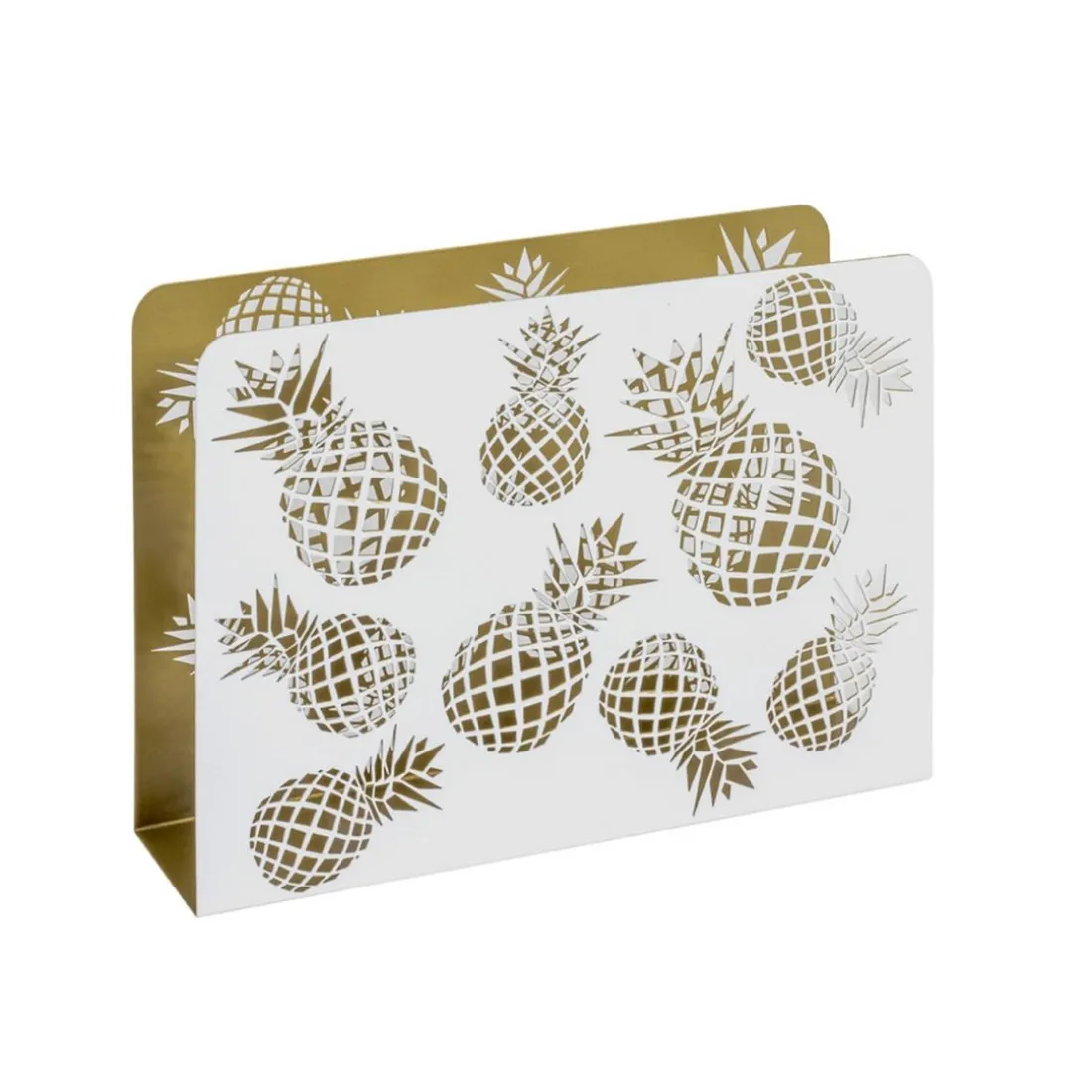 Porte revues motif Ananas découpé en métal laqué blanc et or