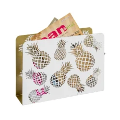 Porte revues motif Ananas découpé en métal laqué blanc et or