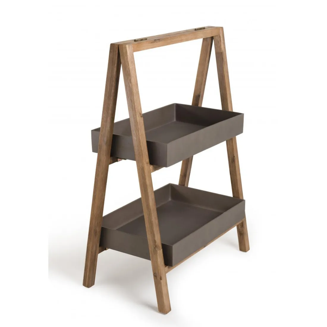 Porte-plantes, étagère en résine, effet Béton et Acacia - PM