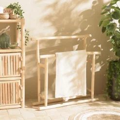 Porte-serviettes double portant en branches de Teck naturel WILL Beige