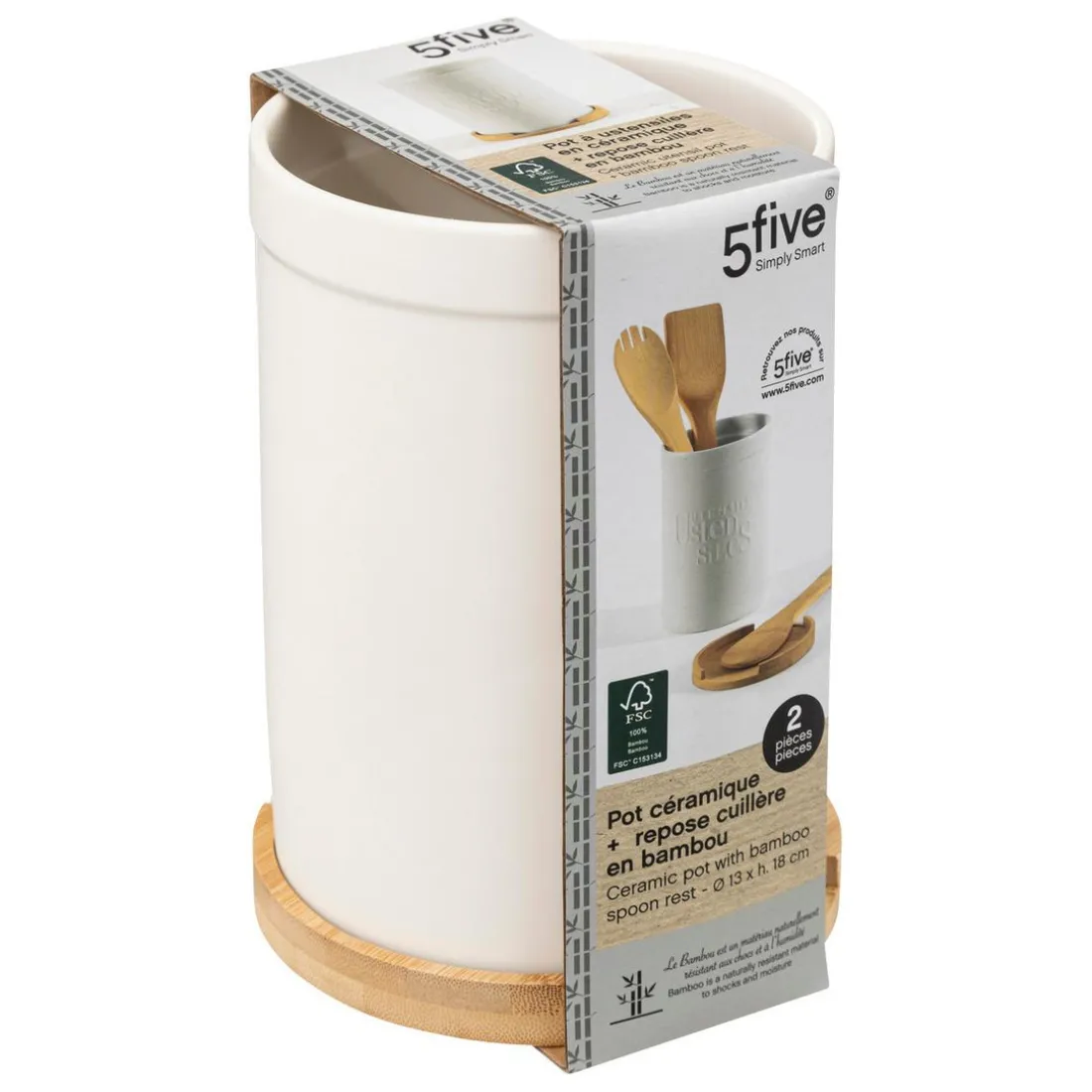 Pot à ustensiles couvercle bambou