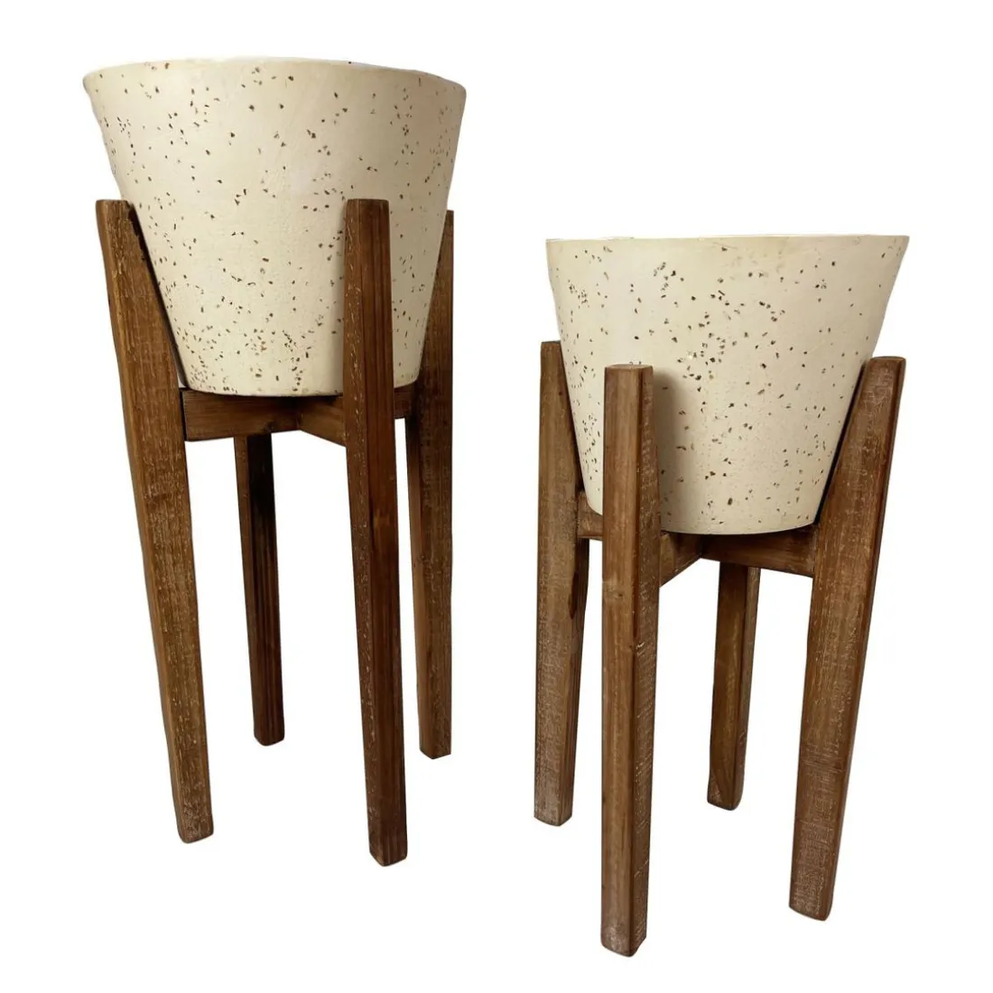 Pot Décoratif moyen en Bois et résine Plant Up Beige