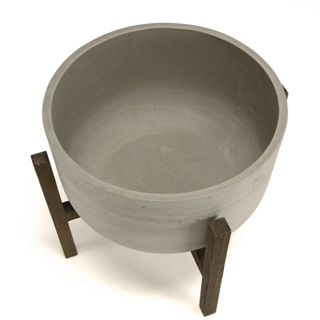 Pot de fleur rond en béton sur pieds en acacia marron HECTOR