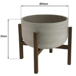 Pot de fleur rond en béton sur pieds en acacia marron HECTOR