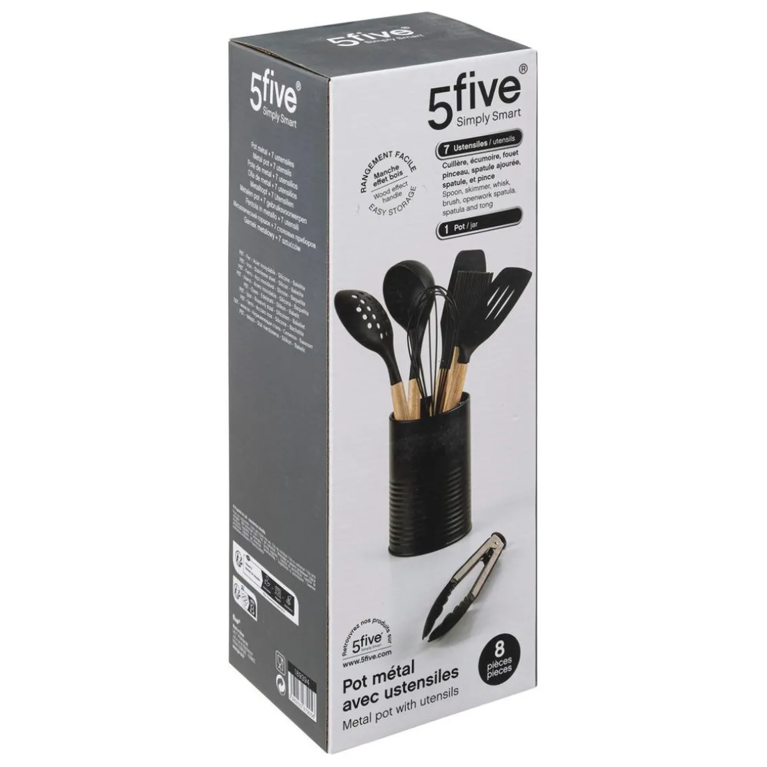 Pot métal noir à ustensiles avec 7 accessoires