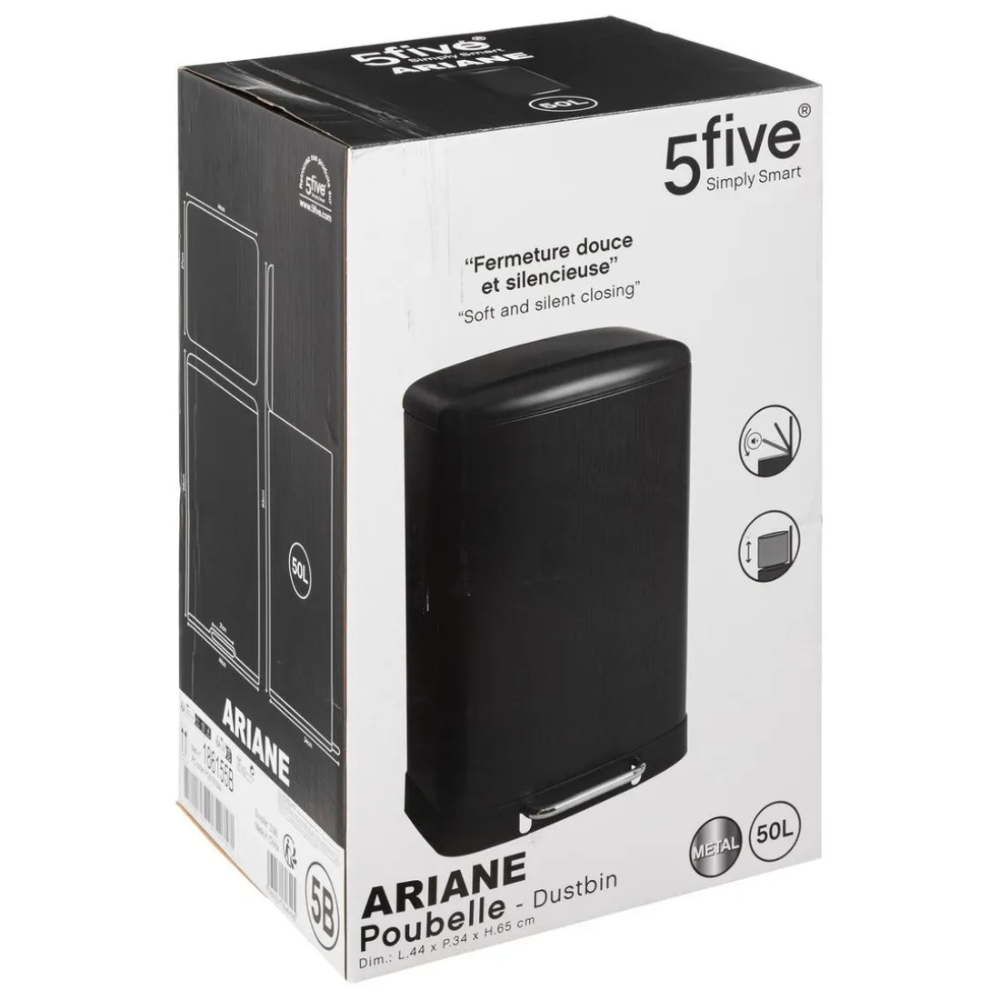 Poubelle à pédale en métal 50L noir