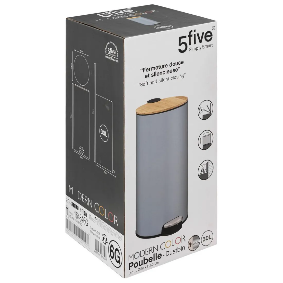 Poubelle couvercle bambou 30L