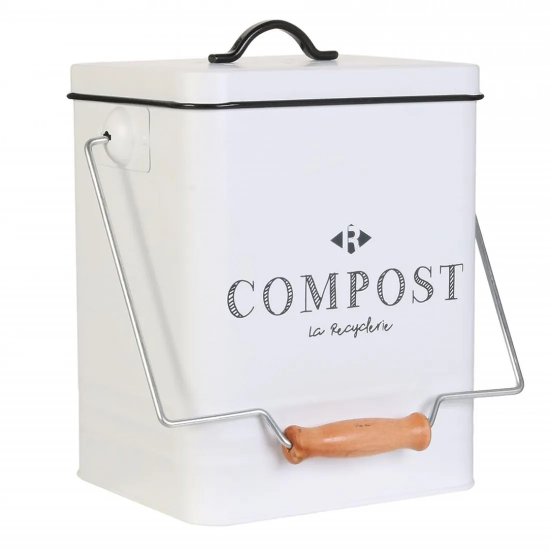 Poubelle de compostage blanc en métal et bois 5l COMPOX
