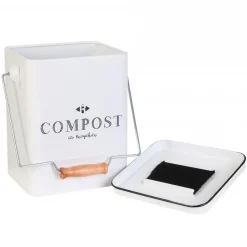 Poubelle de compostage blanc en métal et bois 5l COMPOX