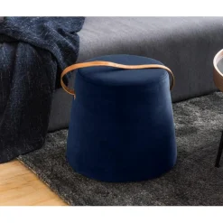 Pouf en Velours Bleu Style Scandinave