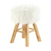 Pouf fausse fourrure blanche pieds en bois