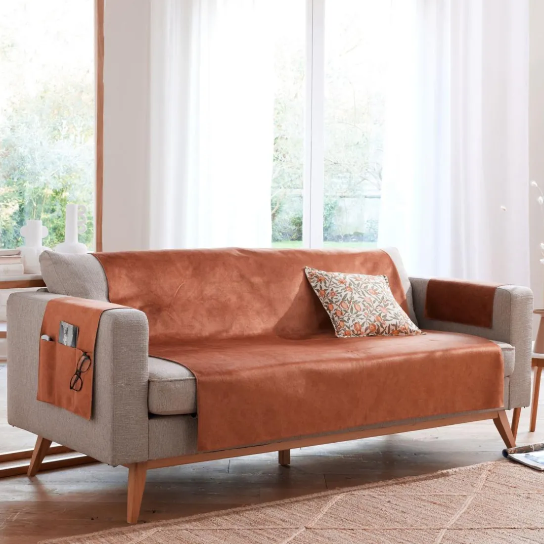 Protège canapé WHISPER 110x140 orange rouille