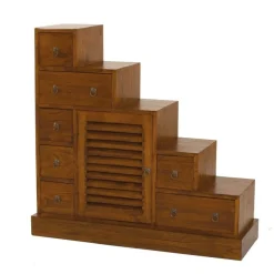 Rangement en Escalier 1 porte 7 tiroirs en bois mindi - Unique