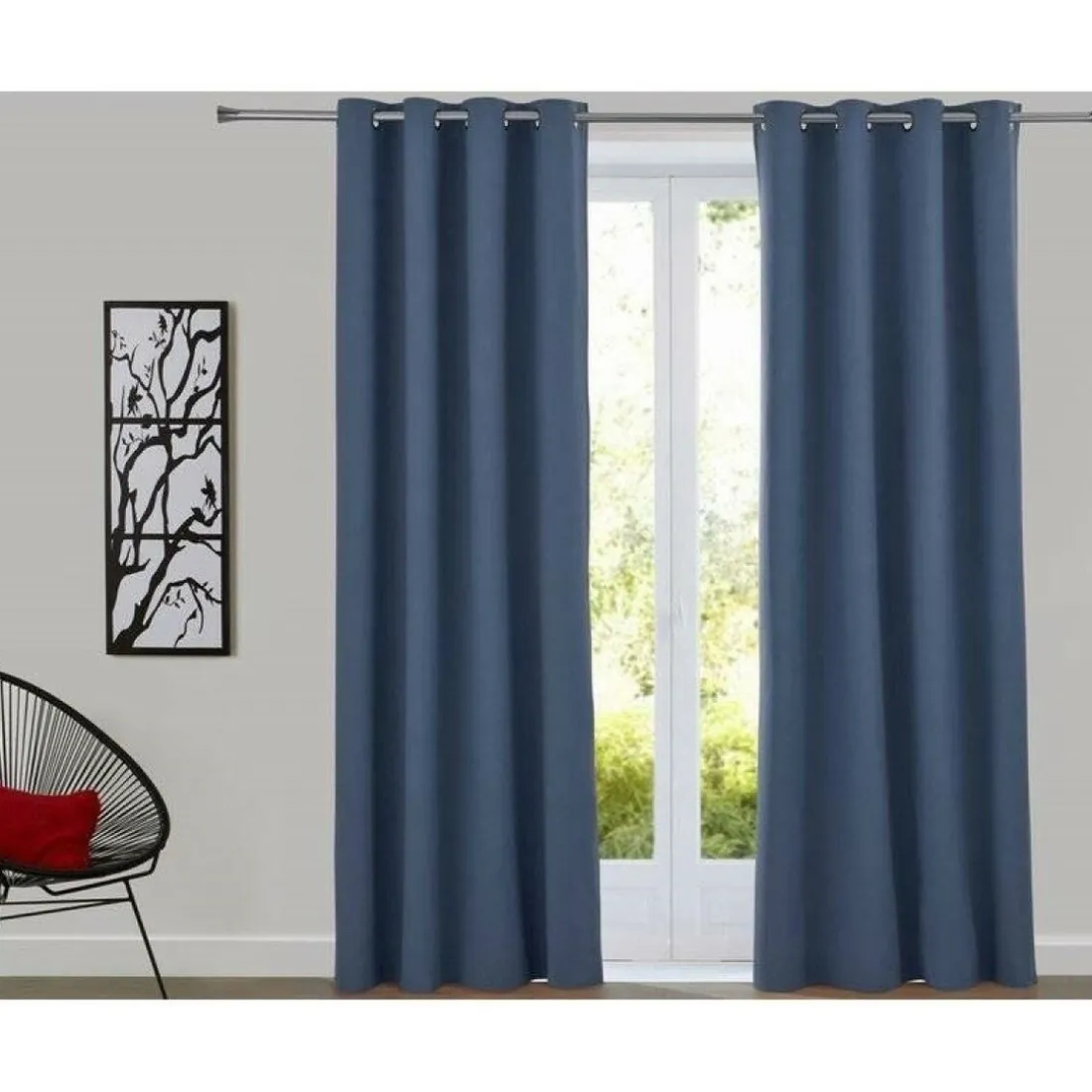 Rideau à oeillets occultant thermique natté - Gris Ardoise