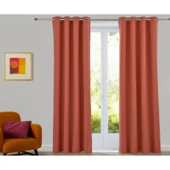 Rideau à oeillets occultant thermique natté - Paprika