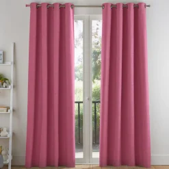 Rideau à oeillets unis occultants thermiques aspect chambray - Rose