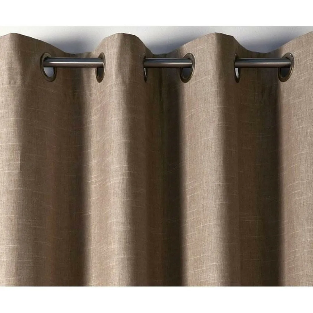 Rideau à oeillets unis occultants thermiques aspect chambray BECQUET - Marron