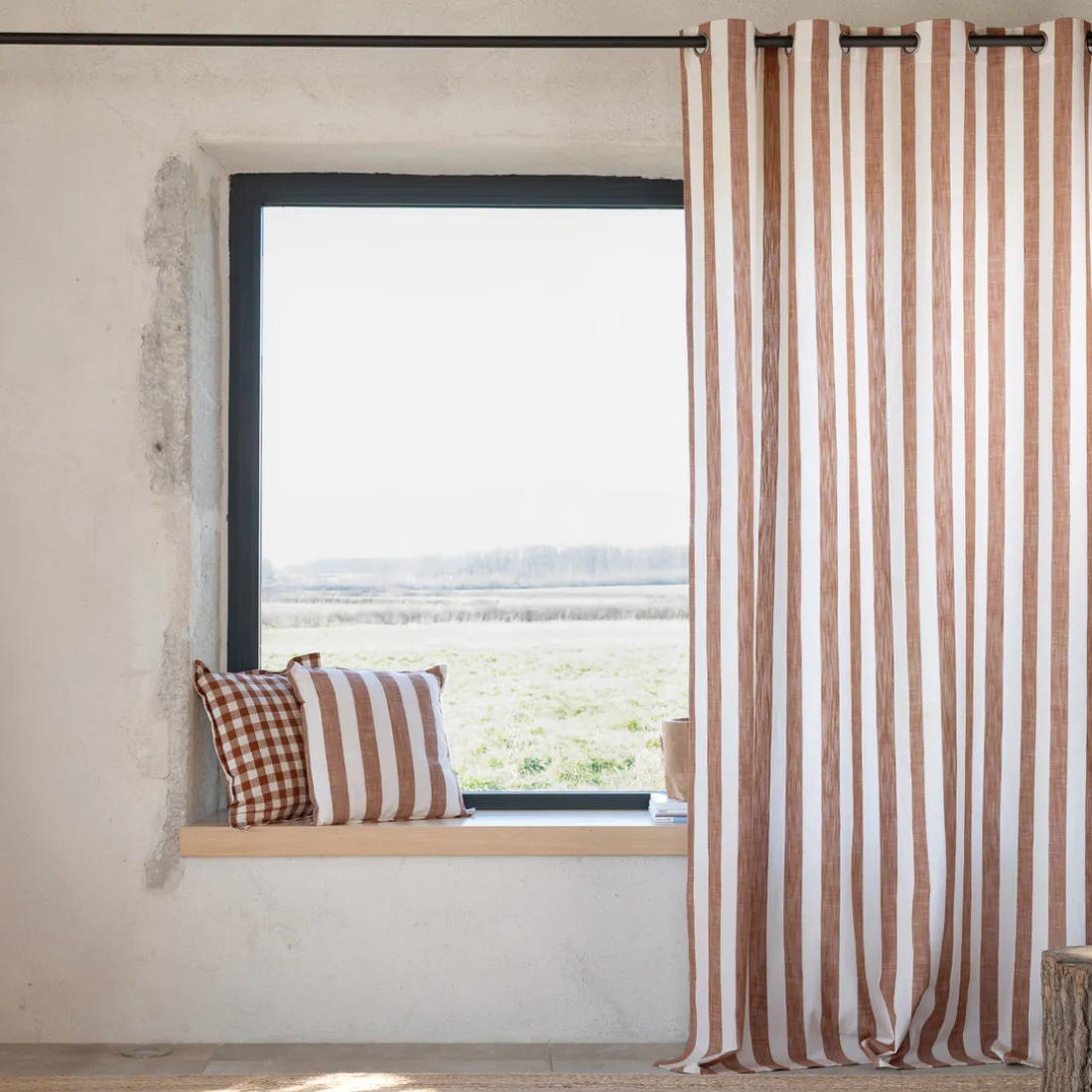 Rideau ameublement coton flamme 140x260 - terracotta