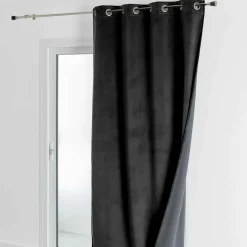 Rideau d'Ameublement Velours Double Polaire 135x280 cm VELVETA - Noir