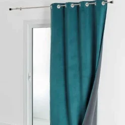 Rideau d'Ameublement Velours Double Polaire 135x280 cm VELVETA - Bleu Paon