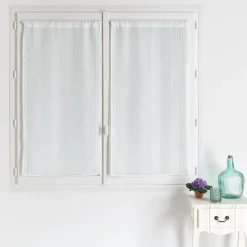 RIDEAU PAIRE ETAMINE RAYURES-BLANC-045X120