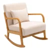Rocking chair en bois massif et en tissu de couleur beige