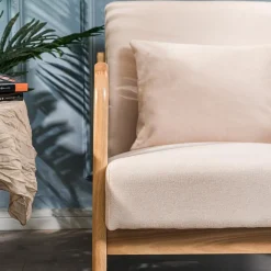 Rocking chair en bois massif et en tissu de couleur beige