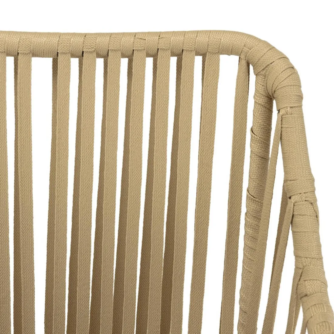 Salon de jardin 2 personnes Table ronde 70x70cm et 2 fauteuils beiges et noirs en cordage