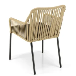 Salon de jardin 2 personnes Table ronde 70x70cm et 2 fauteuils beiges et noirs en cordage