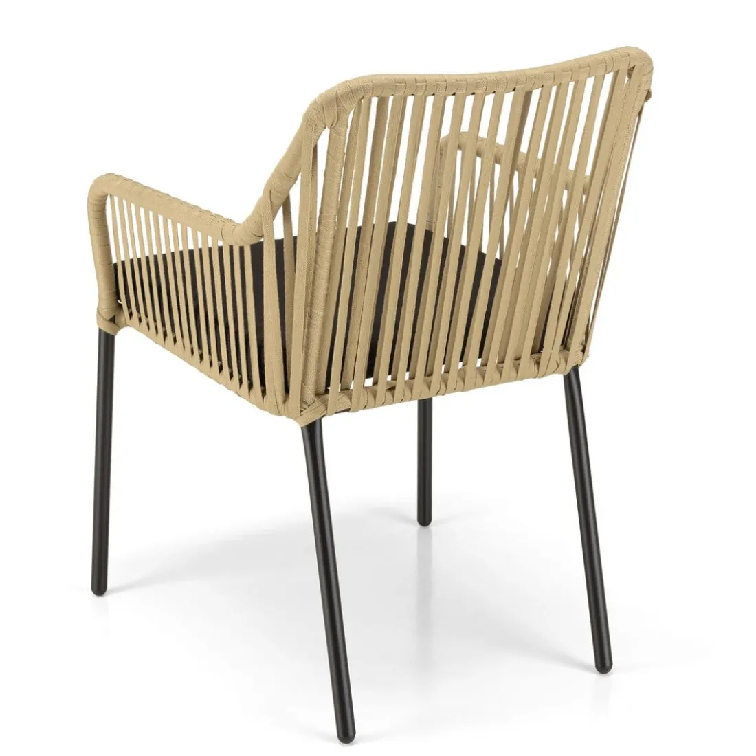 Salon de jardin 2 personnes Table ronde 70x70cm et 2 fauteuils beiges et noirs en cordage