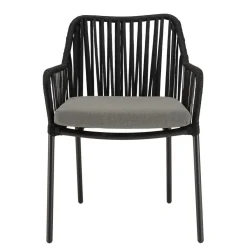 Salon de jardin 2 personnes Table carrée et 2 fauteuils gris et noirs en cordage