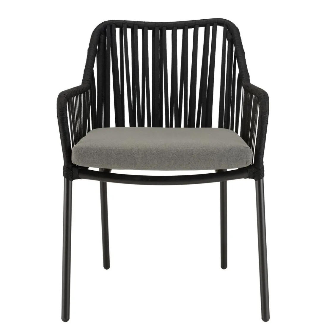 Salon de jardin 2 personnes Table carrée et 2 fauteuils gris et noirs en cordage