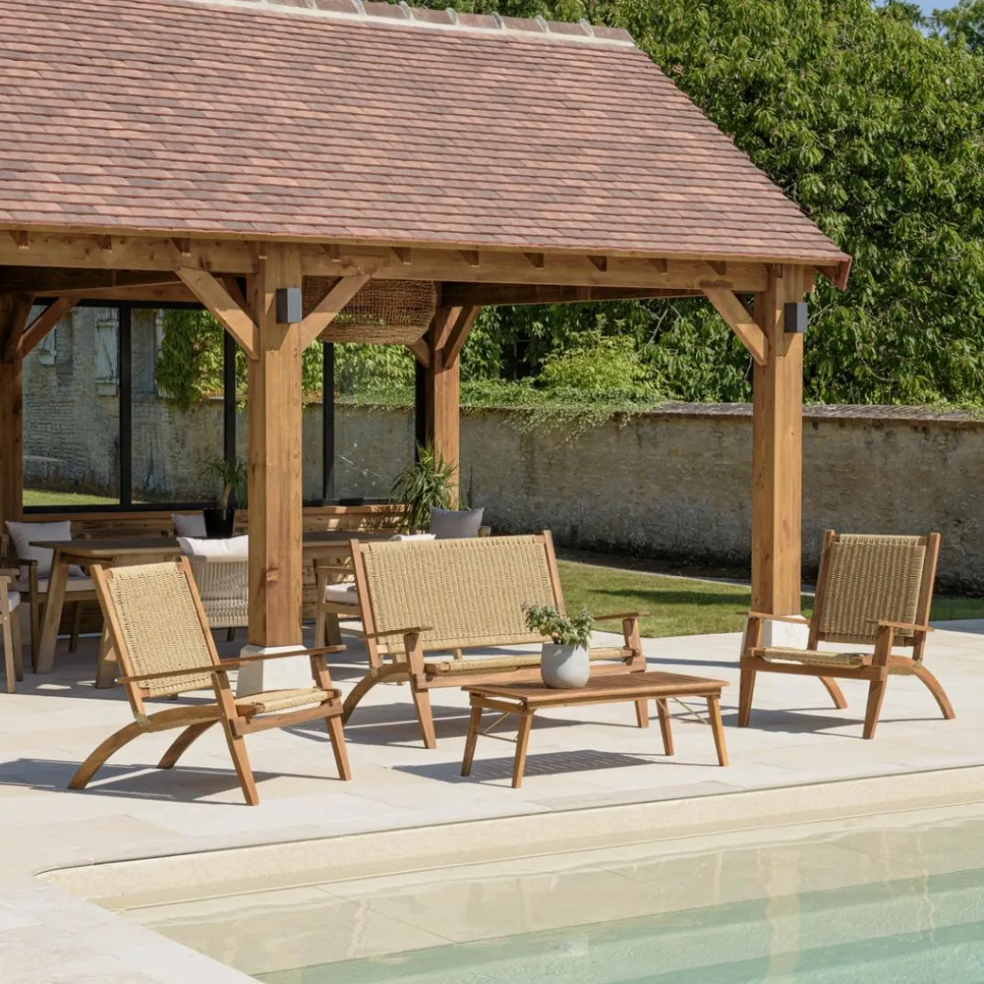 Salon de jardin 4 places acacia huilé et rotin synthétique VICK