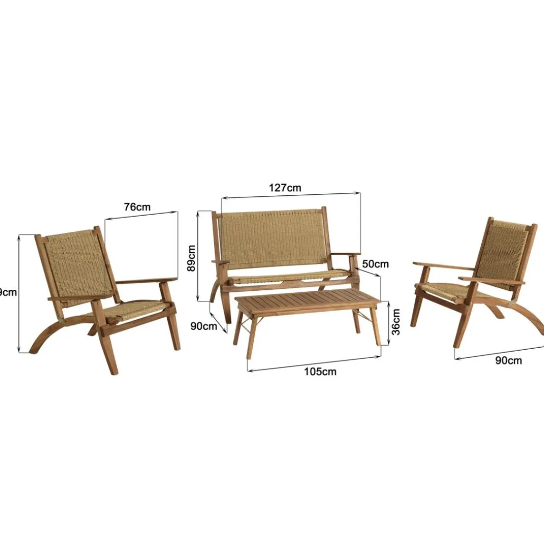 Salon de jardin 4 places acacia huilé et rotin synthétique VICK